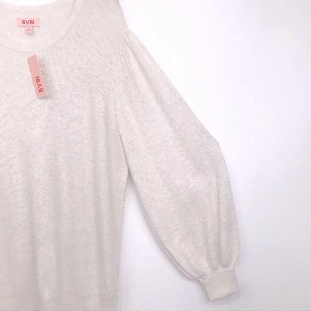 Evri NEW Cream Puff Sleeve Ribbed Knit Crew Neck Sweater - Picture 5 of 13